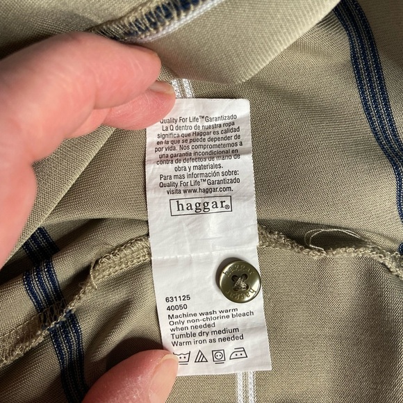 Haggar Men’s Beige Stripe Polo Shirt Medium - Picture 8 of 8